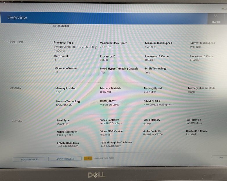 Dell Latitude 3510 15.6" i7-10210U 1.60 GHz 8 GB RAM No SSD/OS/AC - Bad USB