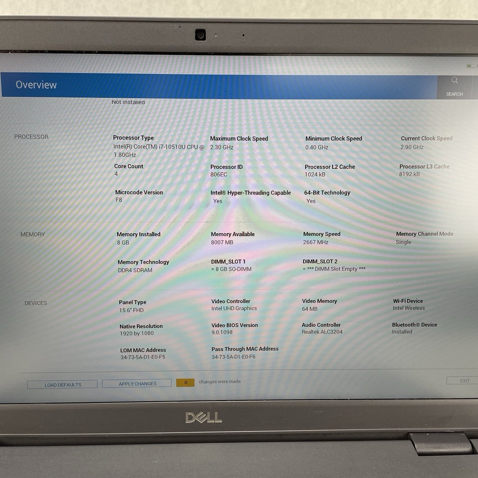 Dell Latitude 3510 15.6" i7-10210U 1.60 GHz 8 GB RAM No SSD/OS/AC - Bad USB3
