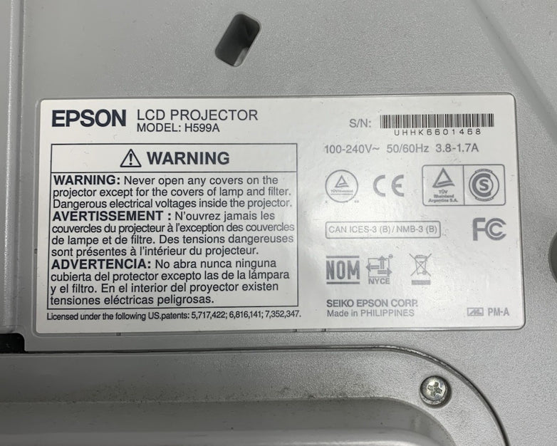 Epson BrightLink 595Wi H599A LCD Lamp Projector 878 Lamp Hours - No Remote