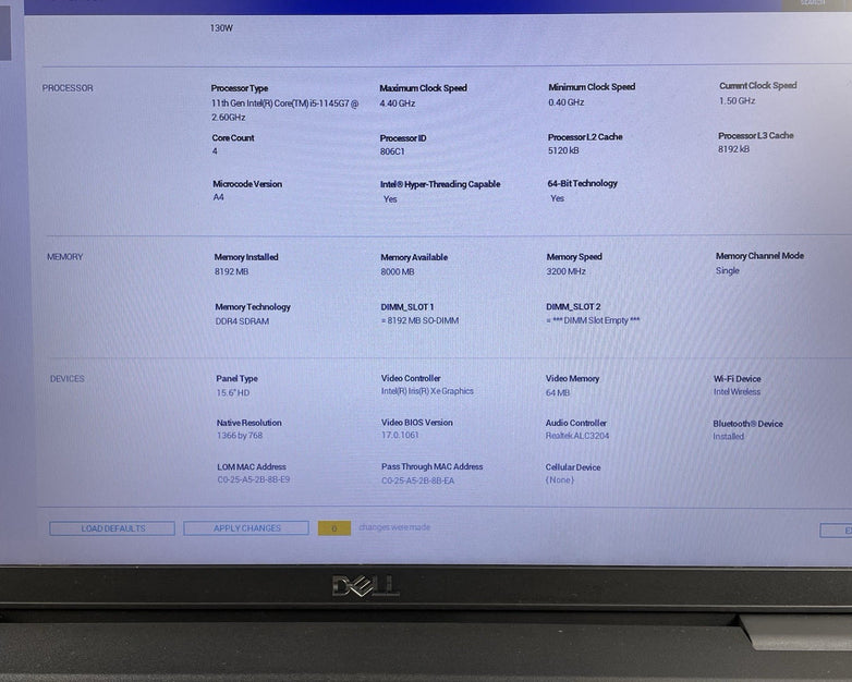 Dell Latitude 3520 15.6" i5-1145G7 2.60 GHz 8 GB RAM No SSD/OS/AC - Heat Spot