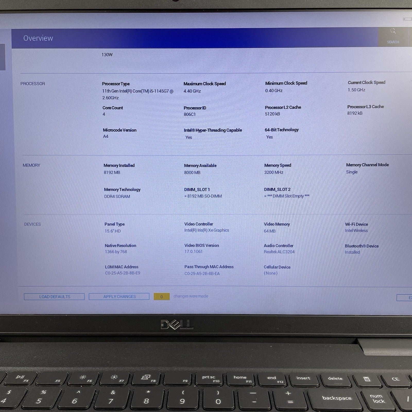 Dell Latitude 3520 15.6" i5-1145G7 2.60 GHz 8 GB RAM No SSD/OS/AC - Heat Spot3