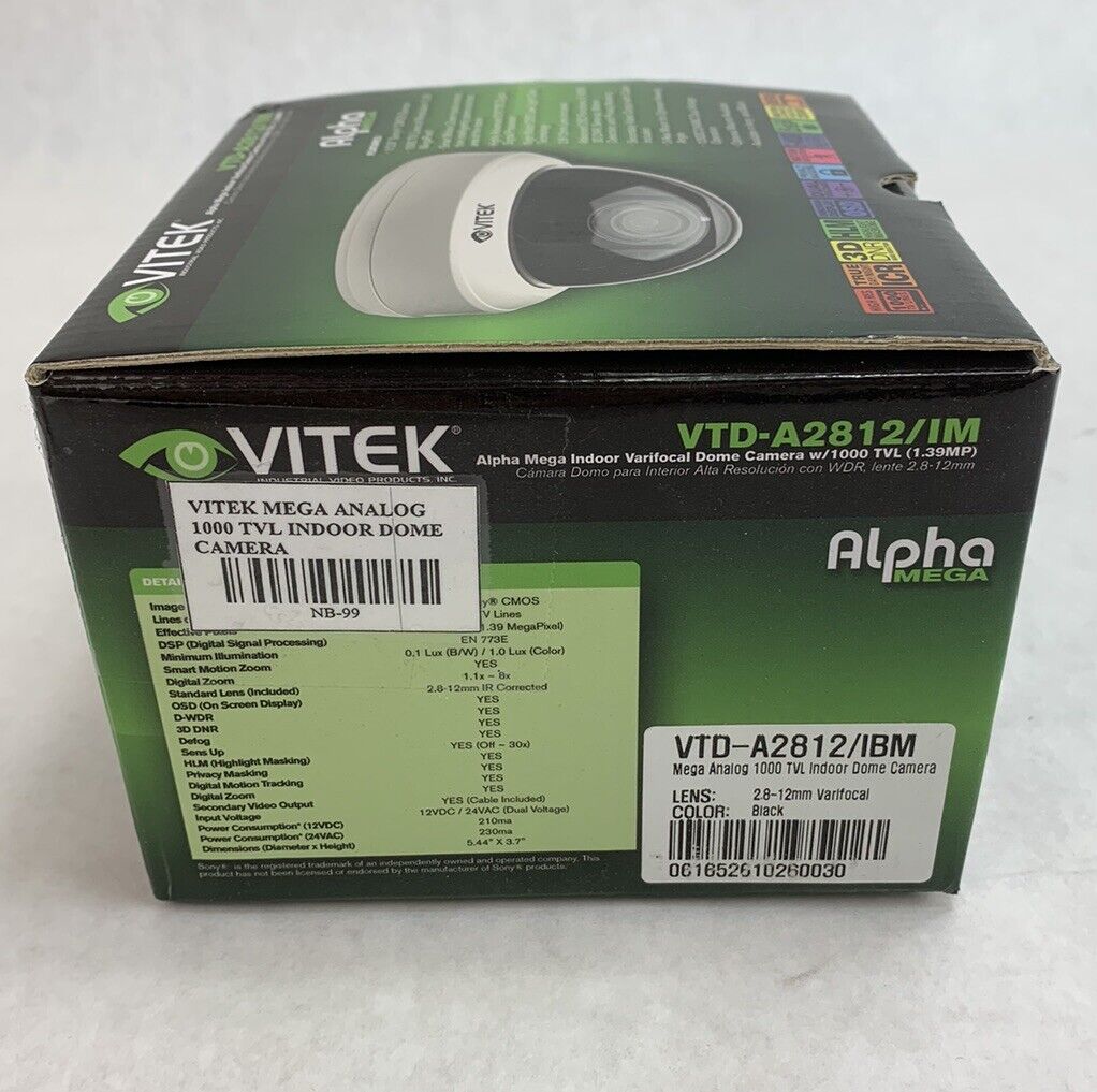 Vitek VTD-A2812/IM Alpha Mega Indoor Varifocal Dome Camera w/1000 TVL