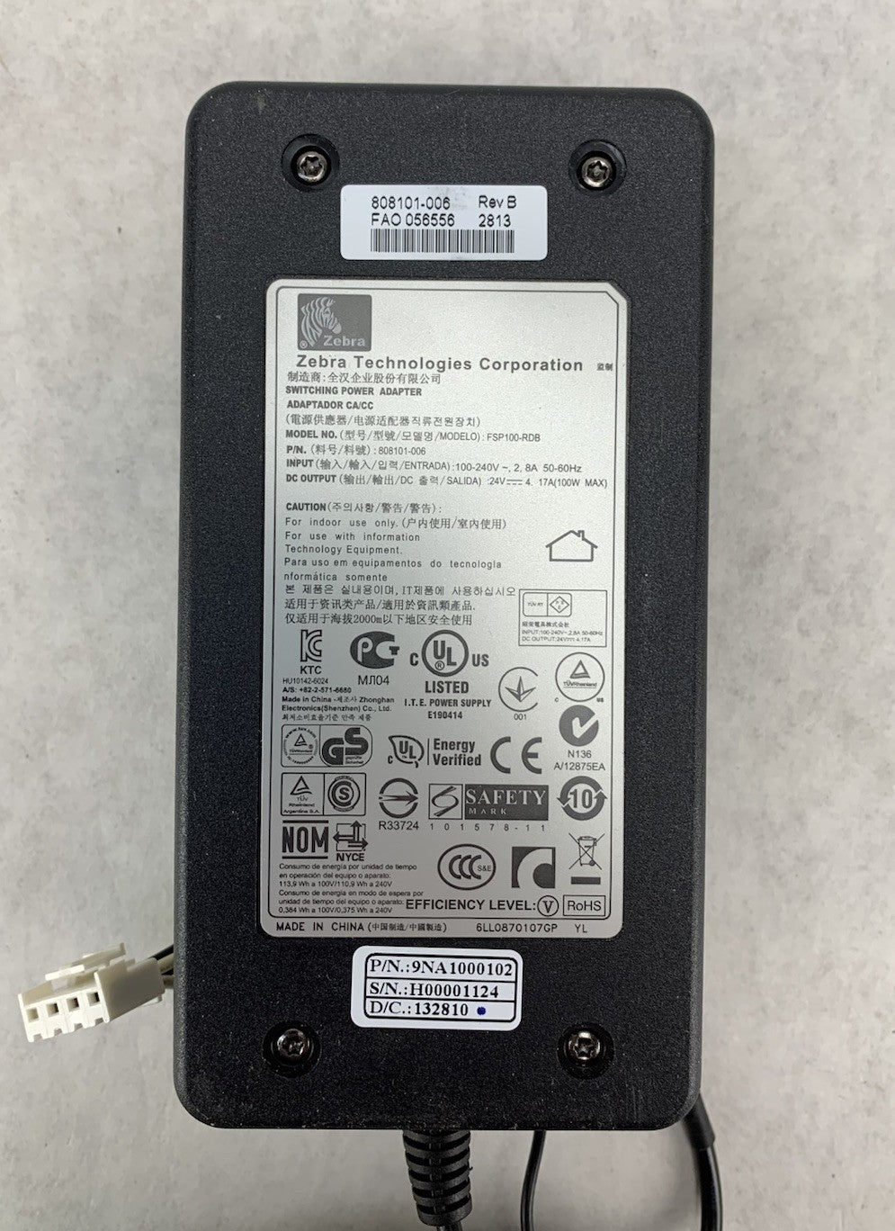 Zebra FSP100-RDB 100W AC Adapter Power Supply for Zebra ZT2307