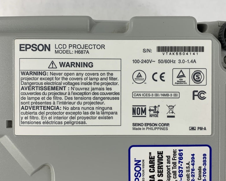 Epson PowerLite 98H H687A LCD Lamp Projector 3399 Lamp Hours - No Remote