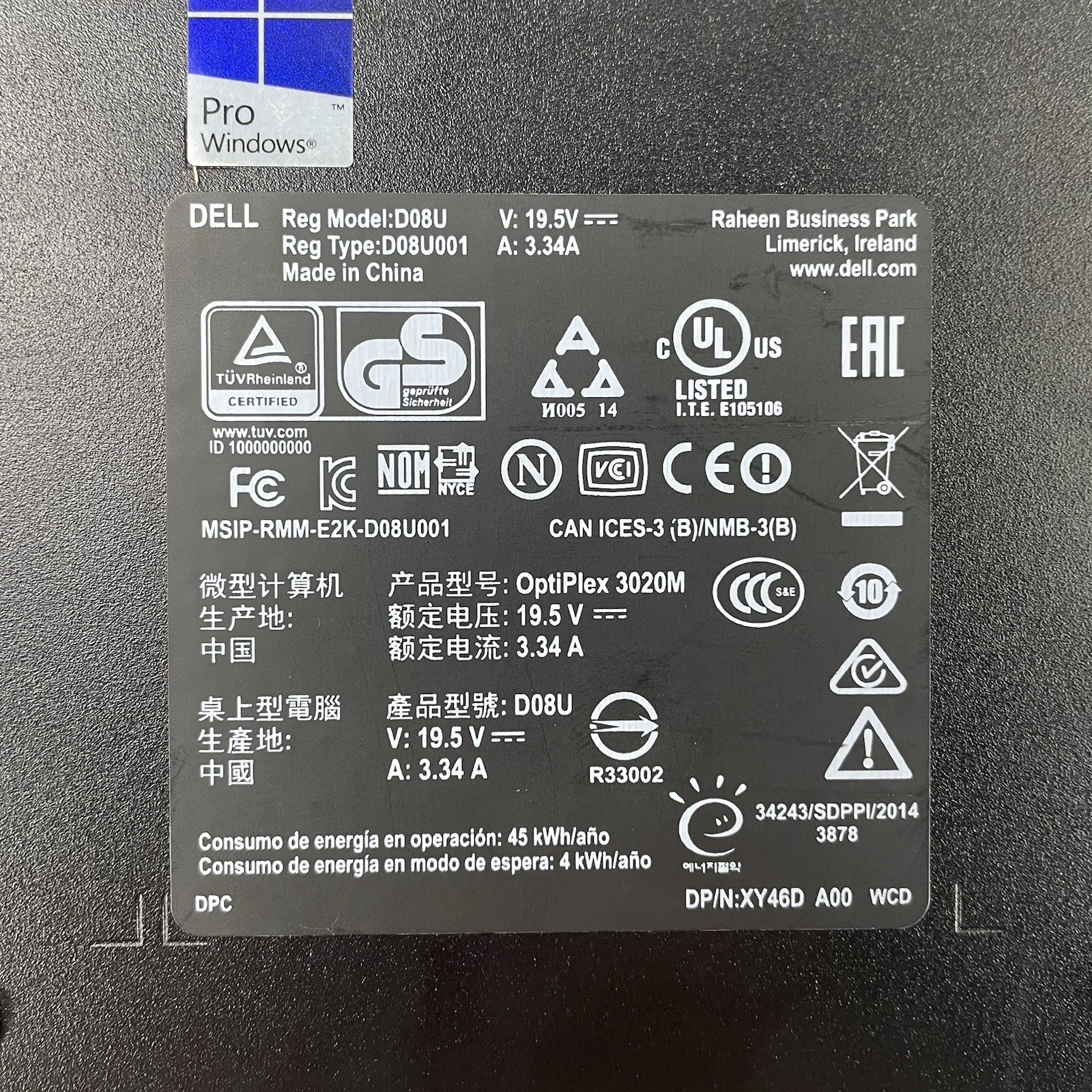 Dell Optiplex 3020M Micro i3-4160T 3.10 GHz 8 GB RAM No W/AC SSD/OS9