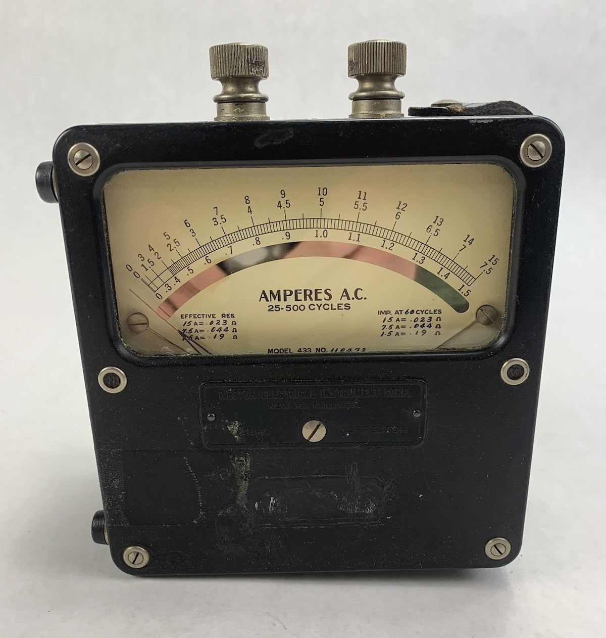 Weston Electric 433 110472 Amperes A.C. Meter
