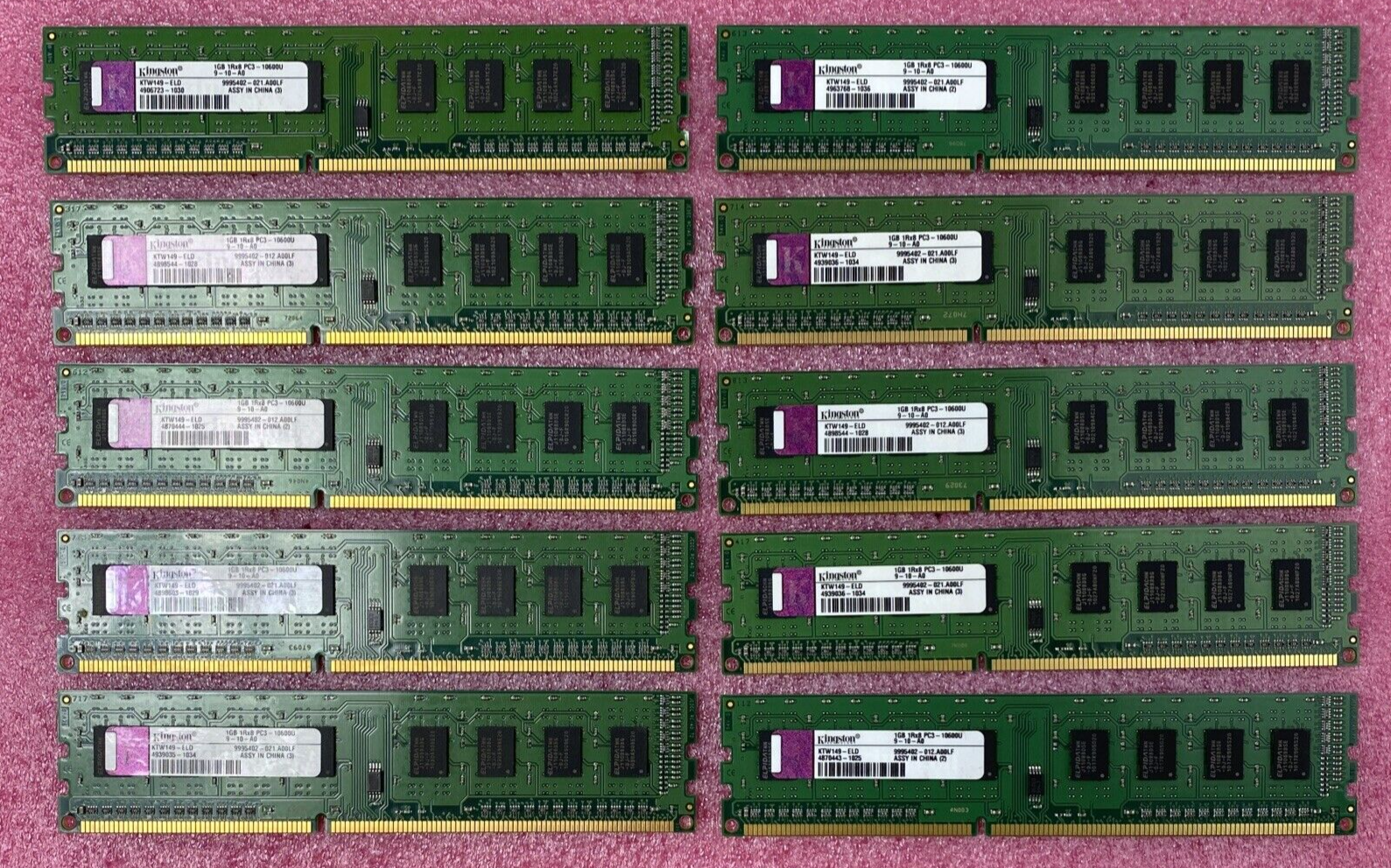 Lot ( 10 ) 1GB Kingston KTW149-ELD Desktop Memory PC3-10600U DDR3 1RX8