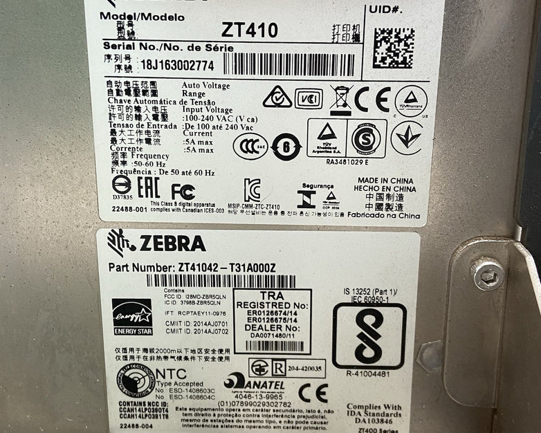 Zebra ZT410 Direct/Transfer Thermal  Printer/203dpi/BT ZT41042-T0100A0Z Tested