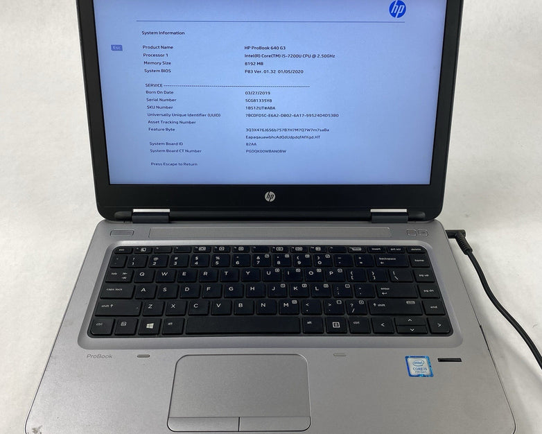 HP ProBook 640 G3 14" i5-7200U 2.5GHz 8GB RAM SSD/OS/AC/Batt - READ