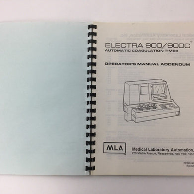 Medical Laboratory Operators Manual Addendum for Electra 900 and 900C