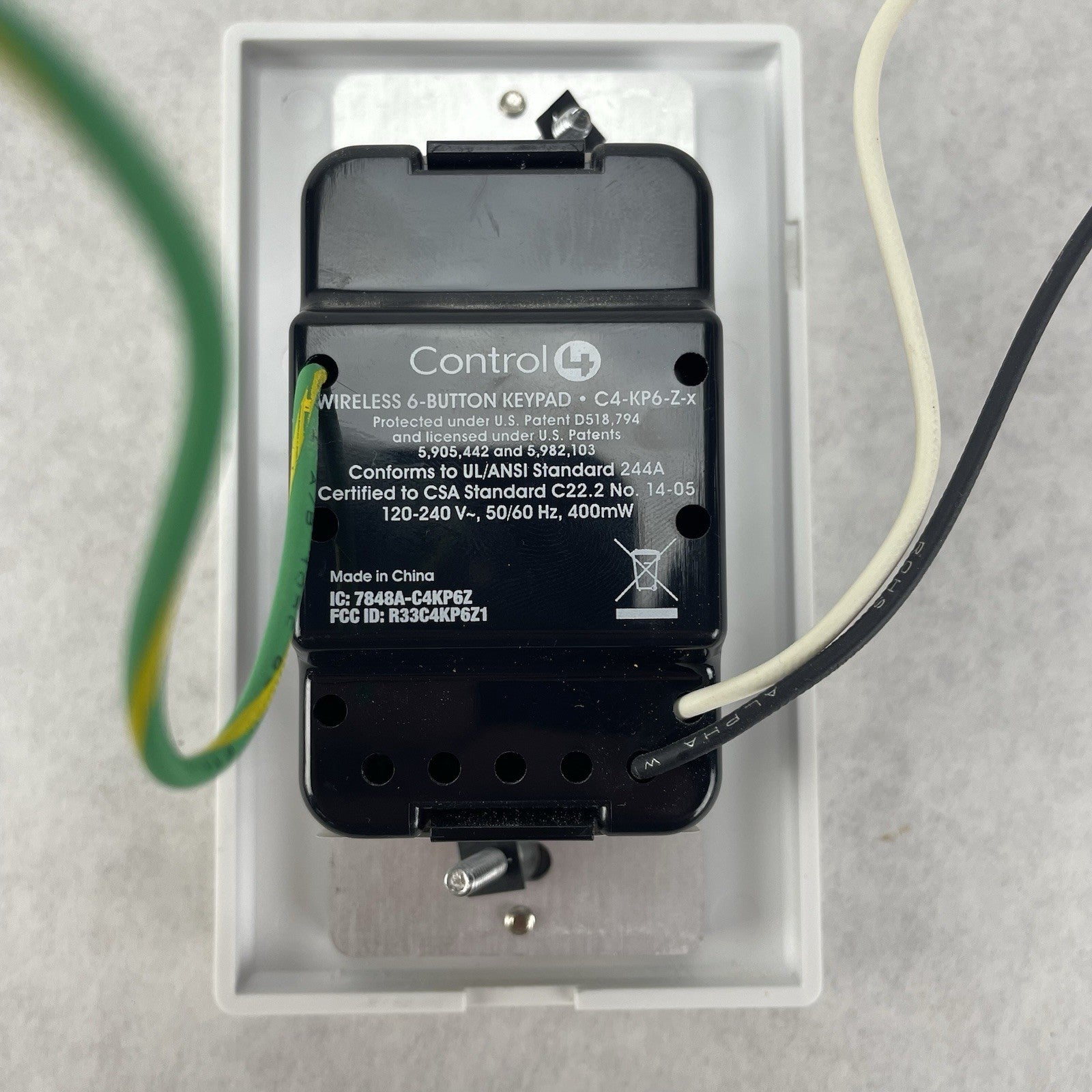 CONTROL 4 Wireless 6 Button Keypad  C4-KP6-Z-x4