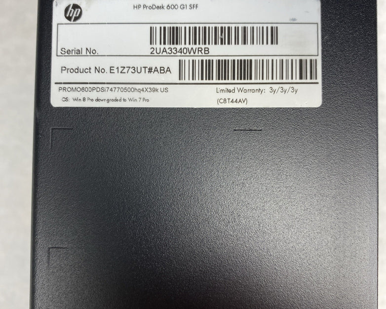 HP ProDesk 600 G1 SFF Intel Core i7-4770 3.40GHz 1x8GB RAM DVDRW No HDD OS