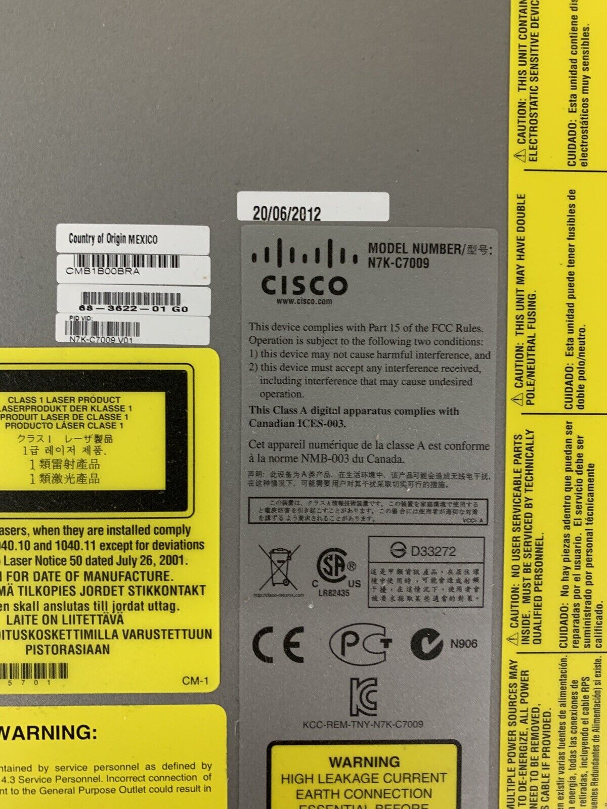Cisco N7K-C7009 NEXUS 7000 Series 9x Blank Chassis Box Opened W/53-3374-01 Kit