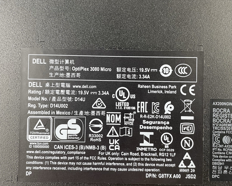 Dell Optiplex 3080 Micro i5-10500T 2.30 GHz 8 GB RAM W/AC No SSD/OS