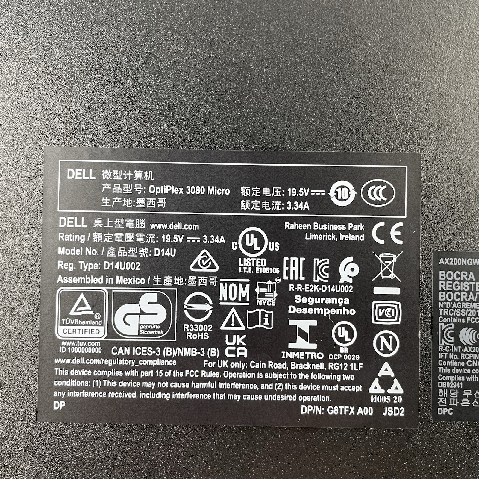 Dell Optiplex 3080 Micro i5-10500T 2.30 GHz 8 GB RAM W/AC No SSD/OS10