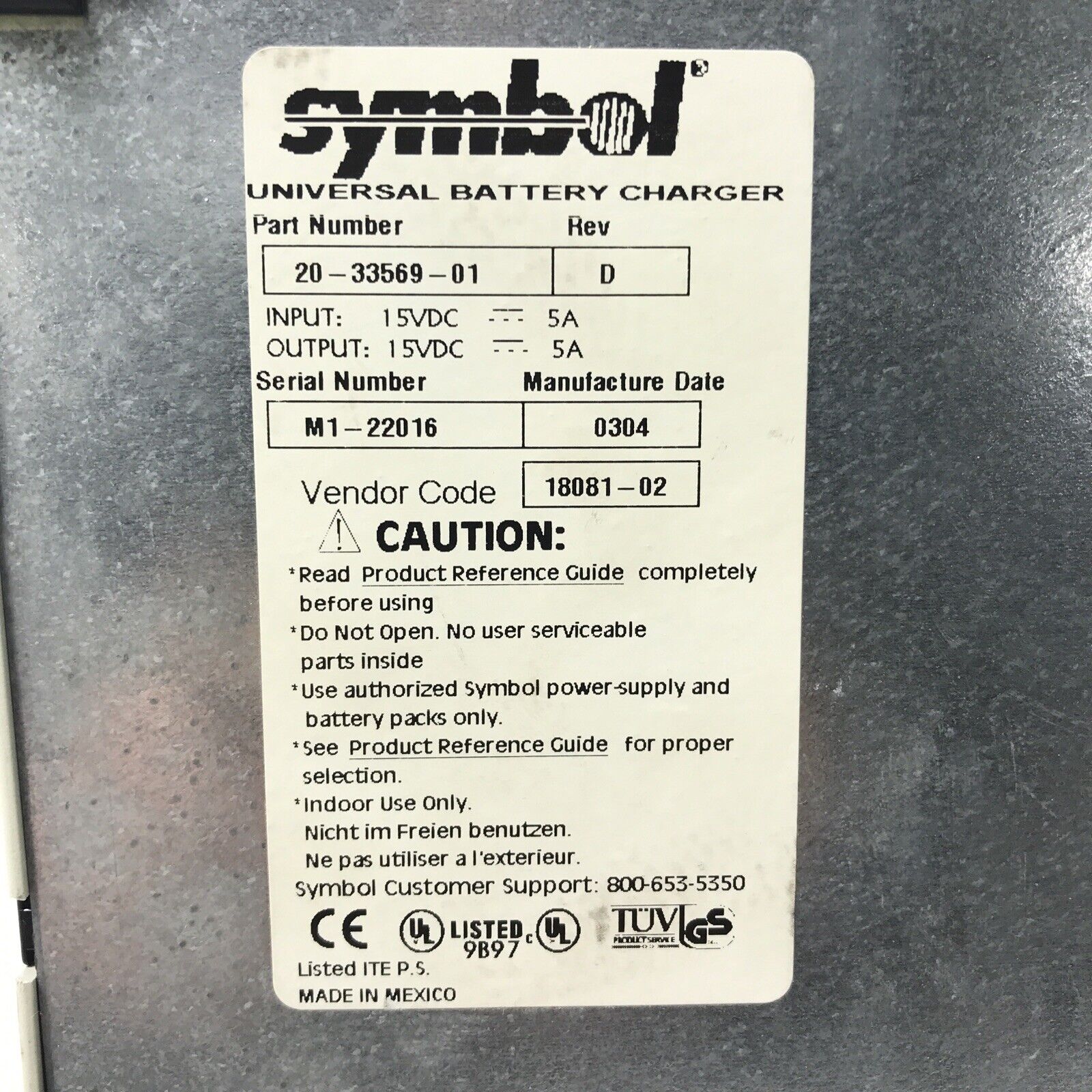 Symbol 20-3356-01 Universal Battery Charger W/ All Batteries