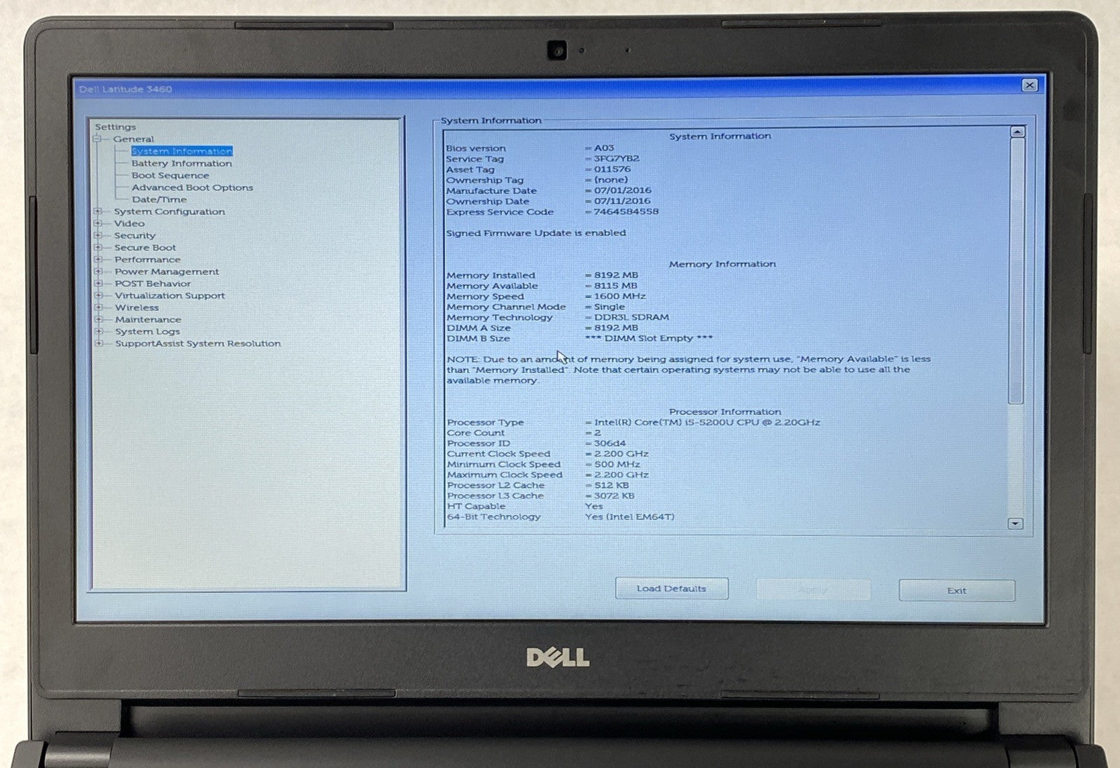 Dell Latitude 3460 Core i5-5200U 2.2GHz 8GB RAM 14.0" No HDD No OS No AC