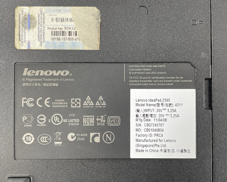 Lenovo IdeaPad Z565 15.6" AMD Phenom 2 N660 3.0GHz 4GB RAM No SSD/OS/AC/Battery