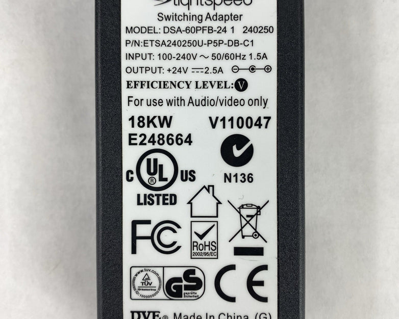 Lightspeed DSA-60PFB-24 1 240250 24V 2.5A Switching Adapter