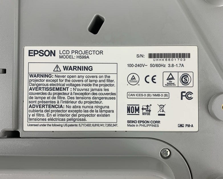 Epson H599A BrightLink 595Wi LCD Lamp Projector 3863 Lamp Hours - No Remote