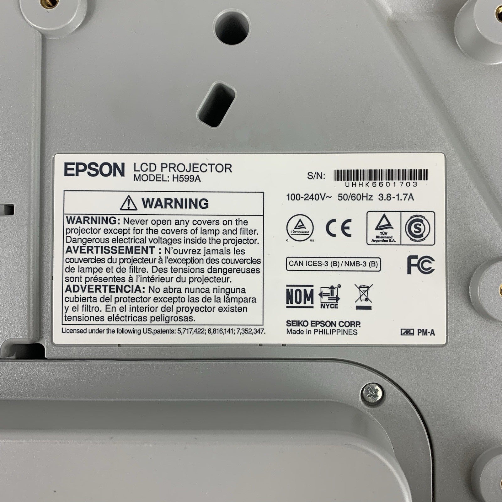 Epson H599A BrightLink 595Wi LCD Lamp Projector 3863 Lamp Hours - No Remote7