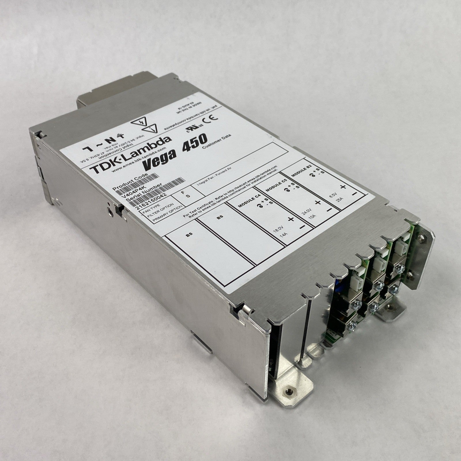 TDK-Lambda V404P4K Vega 450 450W Integral Fan Forward Air Power Supply 10101133