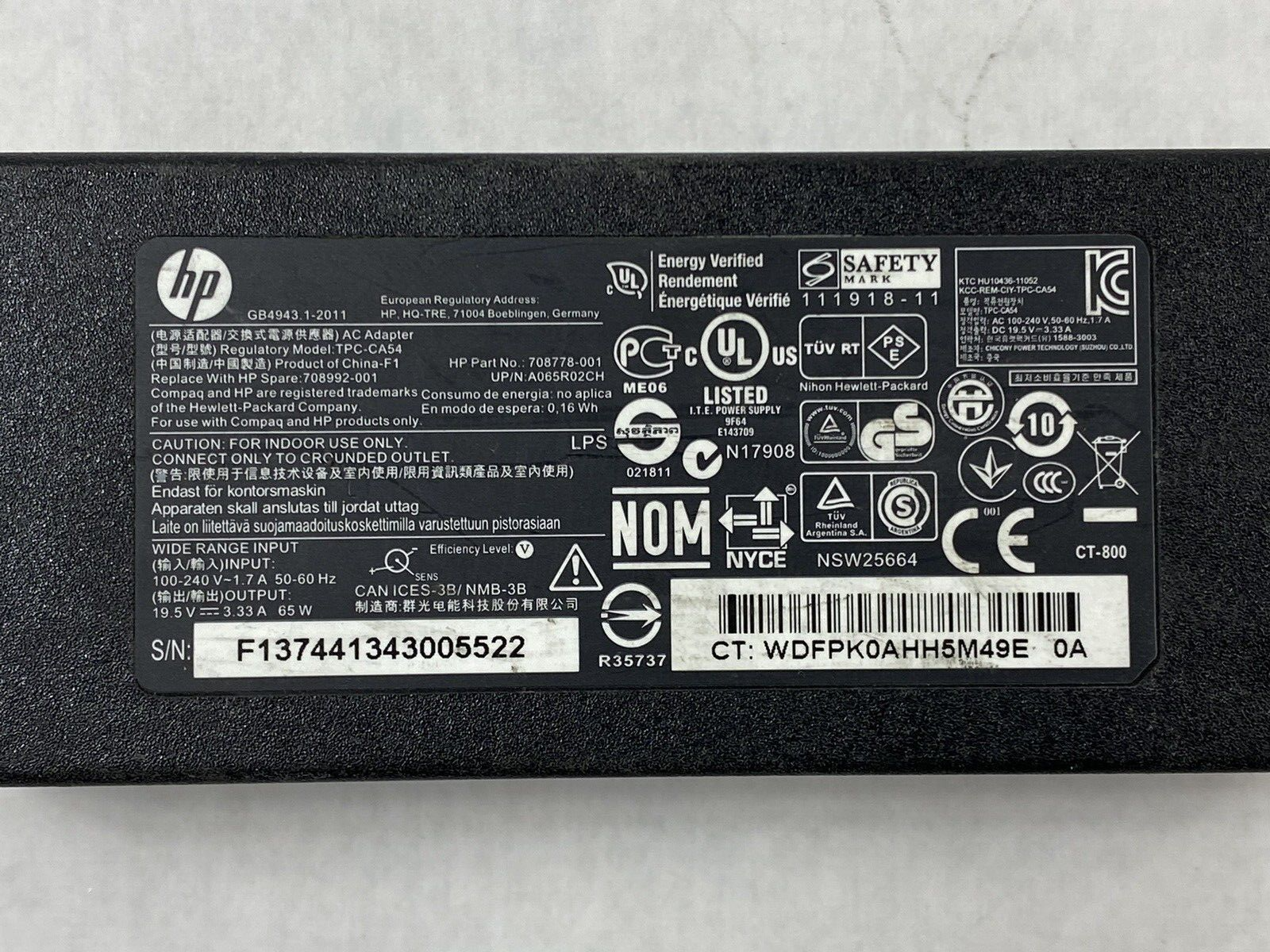 Lot of 3 HP TPC-CA54 19.5V 3.33A 65W AC Adapter