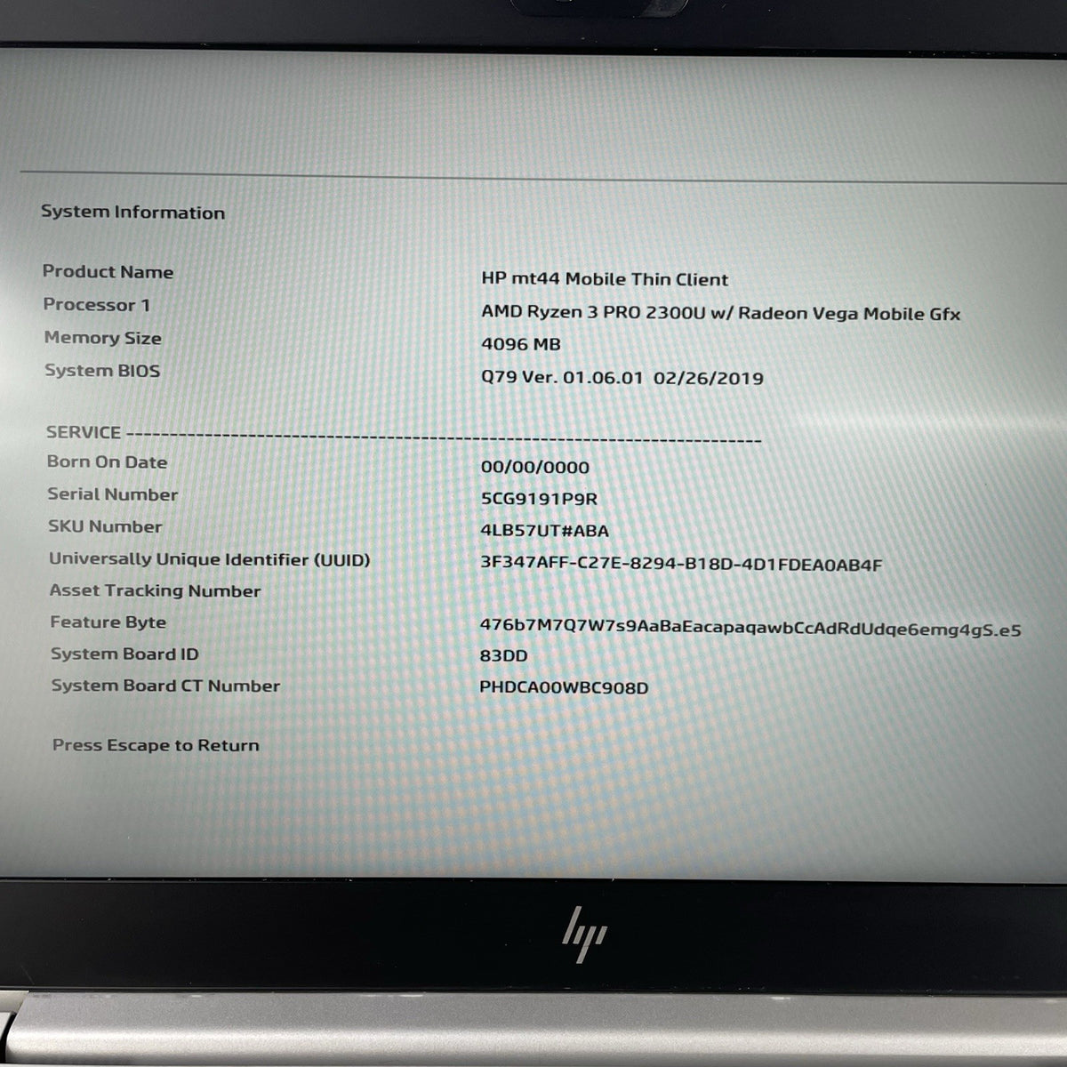 HP mt44 14" Ryzen 3 Pro 2300U 2.00 GHz 4 GB RAM No SSD/OS/AC - READ4