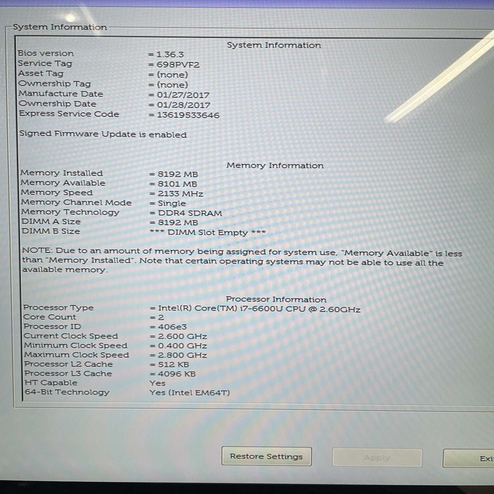 Dell Latitude E7470 14" i7-6600U 2.60 GHz 8 GB RAM No SSD/OS/AC/Battery - READ2