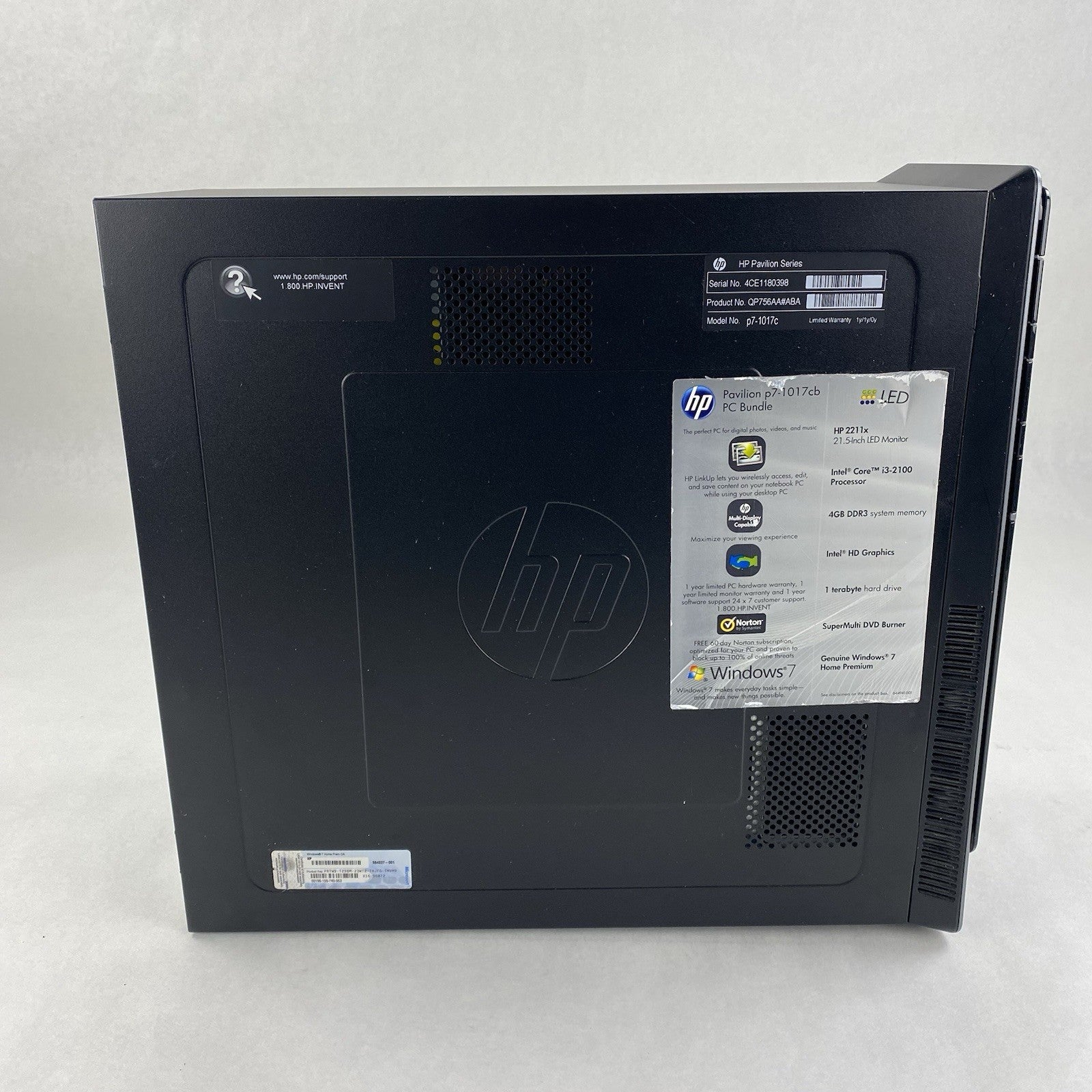 HP Pavilion P7-1017c MT Intel Core i3-2100 3.1GHz 4GB RAM No HDD No OS