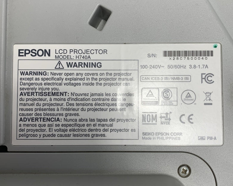 Epson PowerLite 695Wi H740A LCD Lamp Projector 1583 Lamp Hours - No Remote