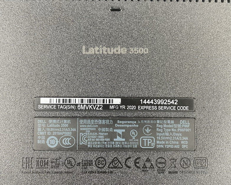 Dell Latitude 3500 15.6" i5-8265U 1.60GHz 8GB RAM No SSD/OS/AC/Batt - Bad Bottom