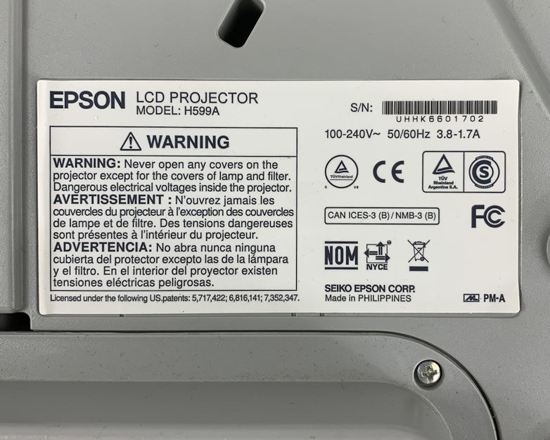 Epson BrightLink 595Wi H599A LCD Projector 205 Lamp Hours - No Remote Loud Fan