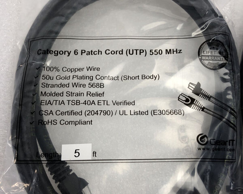 Category 6  Patch Cord UTP 5ft 550 Mhz (Lot of 4)