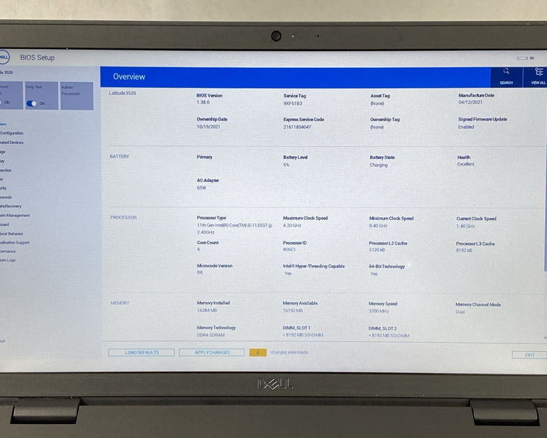 Dell Latitude 3520 Intel Core i5-1135G7 2.40 GHz 16 GB RAM 15.6" No SSD No OS