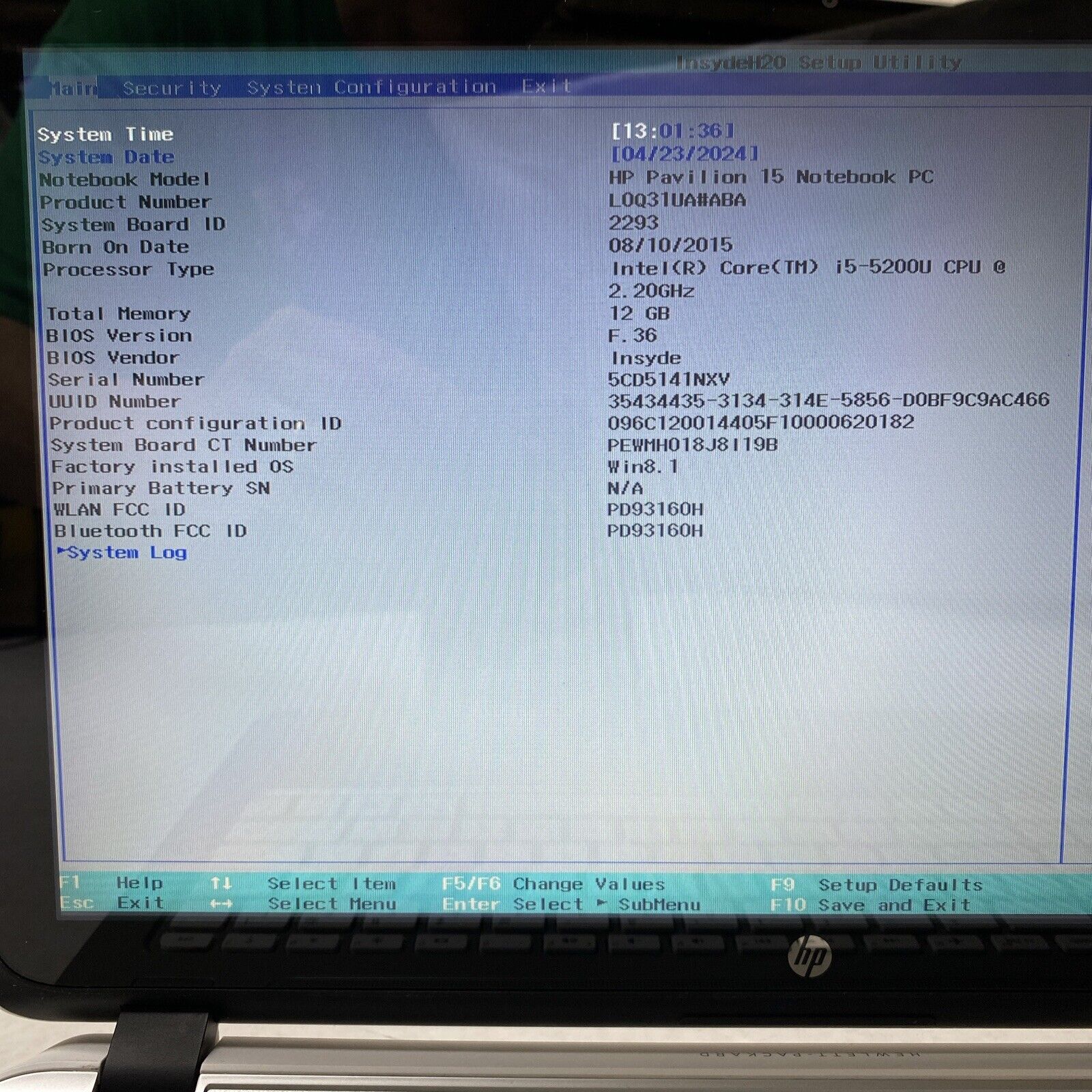 HP Pavilion 15-p233cl 15.6" Intel i5-5200U 2.20GHz 12GB RAM No Battery No HDD OS