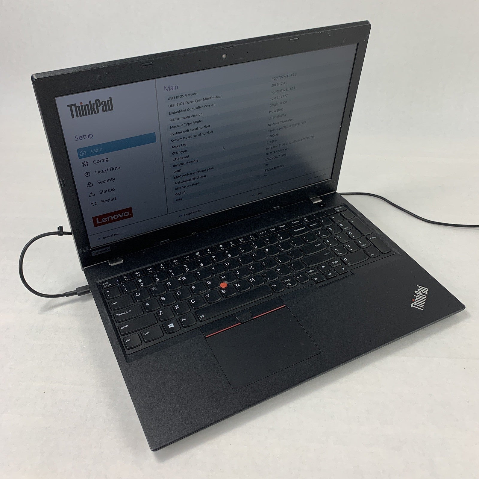Lenovo ThinkPad L590 15" Laptop i5-8365U 1.6 GHz 8 GB Ram No OS No HDD No AC