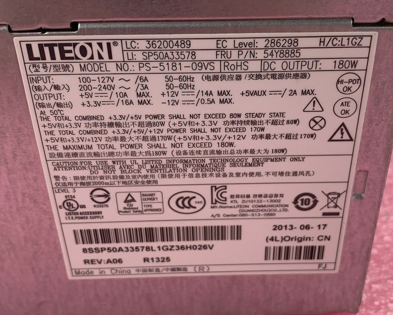 Liteon PS-5181-09VS 180W Power Supply