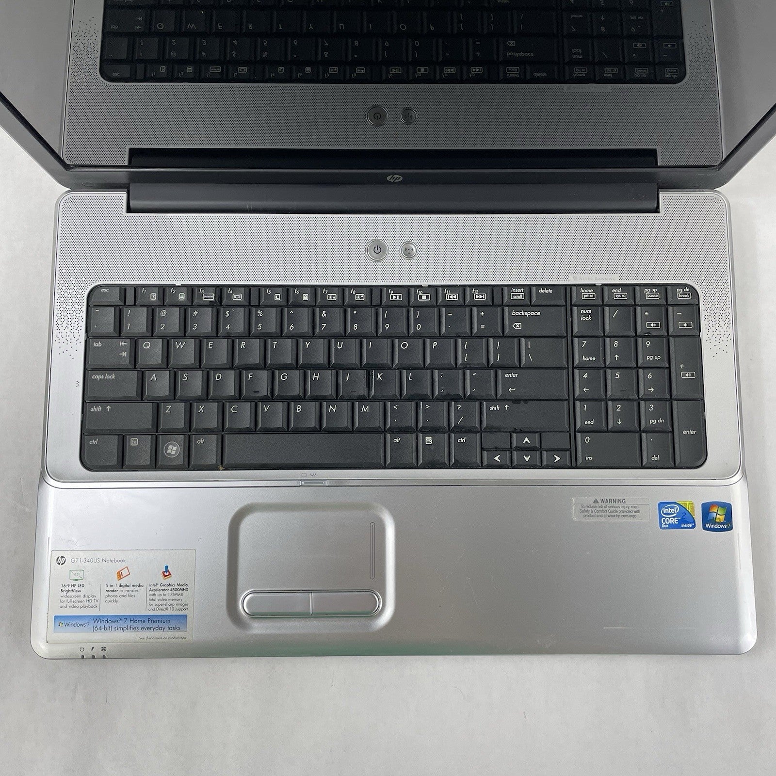 HP G71 NoteBook 16.9" Core 2 Duo t6600 2.20 GHz 4 GB RAM No SSD/OS/AC/Battery3