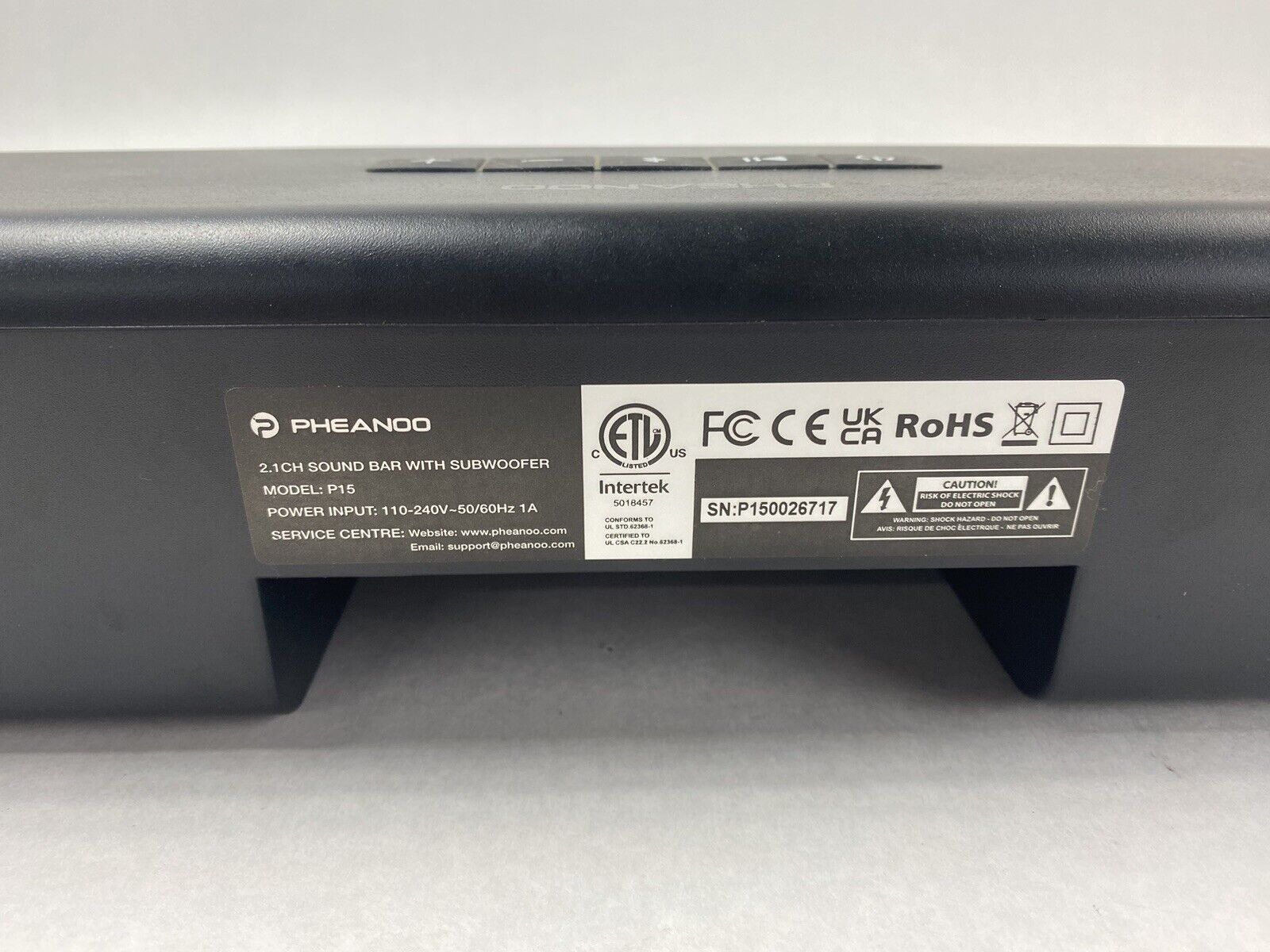 PHEANOO P15 2.1 Channel Compact Sound Bar HDMI ARC/Bluetooth Tested No Remote