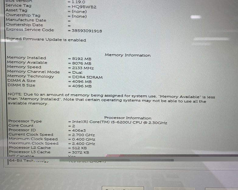 Dell Inspiron 15-7569 15.6" i5-6200U 2.30 GHz 8 GB RAM No SSD/OS/AC/Batt