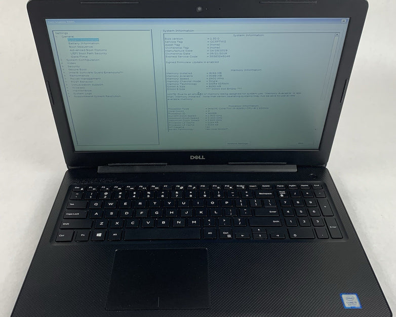 Dell Vostro 3583 15.6" Laptop I5-8265U 1.60 GHz 8 GB RAM No OS/HDD/AC