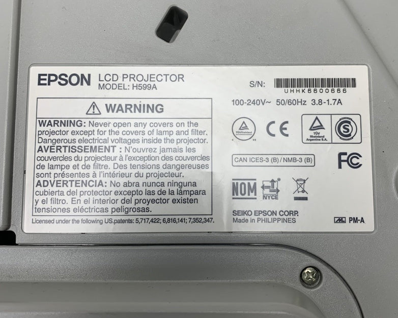 Epson H599A BrightLink 595Wi LCD Lamp Projector 741 Lamp Hours No Remote
