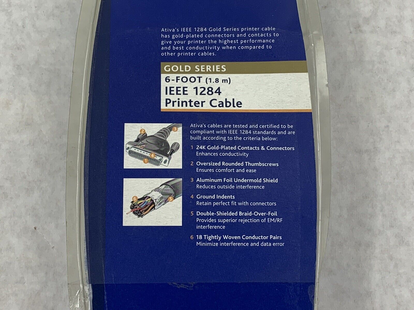 Ativa Gold Series 6 Foot IEEE 1284 Printer Cable 24K Gold-Plated