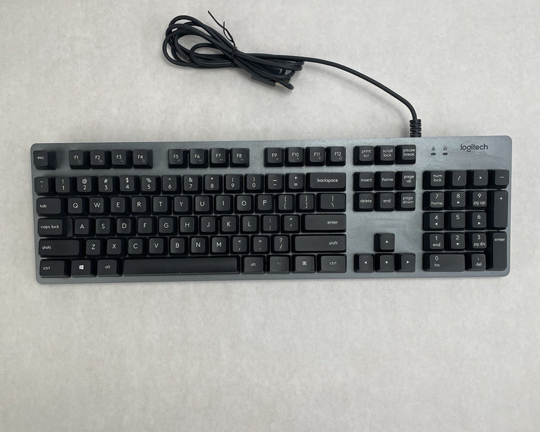Logitech K840 Mechanical Keyboard Silver wired Tested Corded