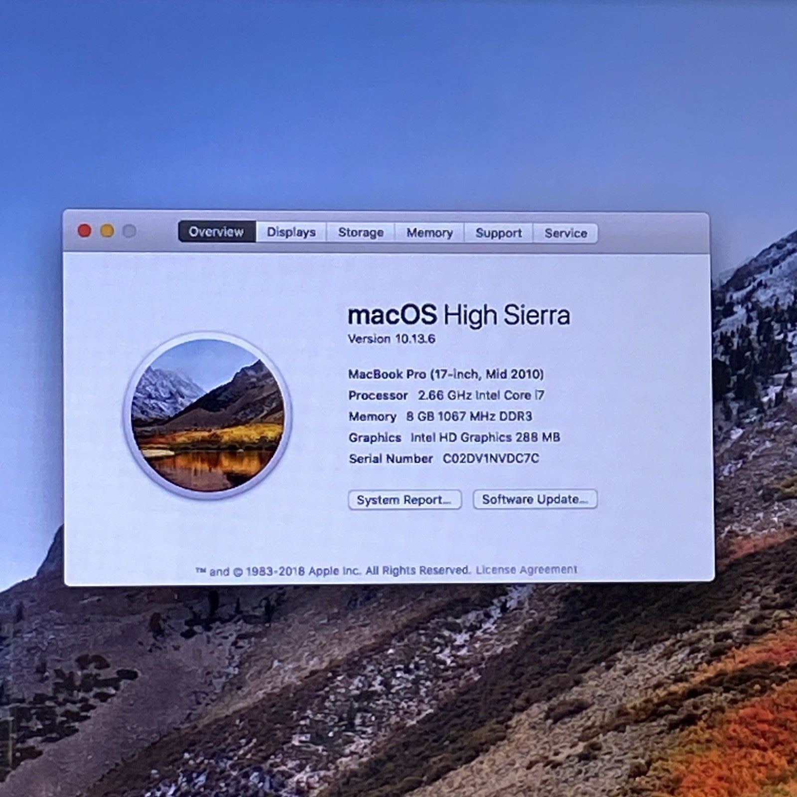 Apple MacBook Pro A1297 2010 17" Core i7 8GB RAM 500GB HDD os10.13.61