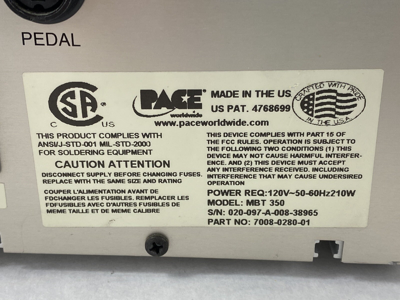 Pace MBT 350 Multi-Channel Soldering Station 120V 50-60Hz 210w Power Tested