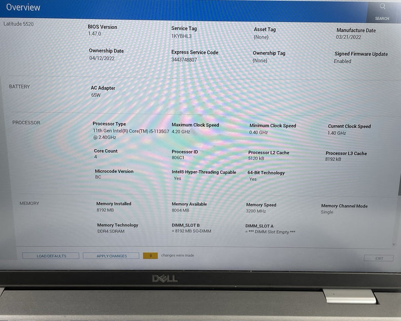 Dell Latitude 5520 15.6" i5-1135G7 2.40GHz 8GB RAM No SSD/OS/Batt - Missing Keys