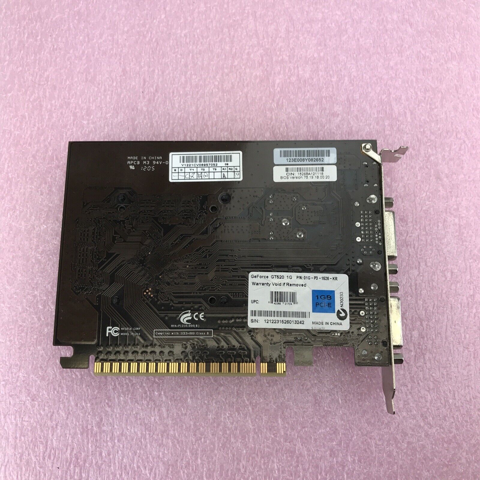 GeForce GT520 1G PCI-E 01G-P3-1526-KR Graphics Card GPU P1310
