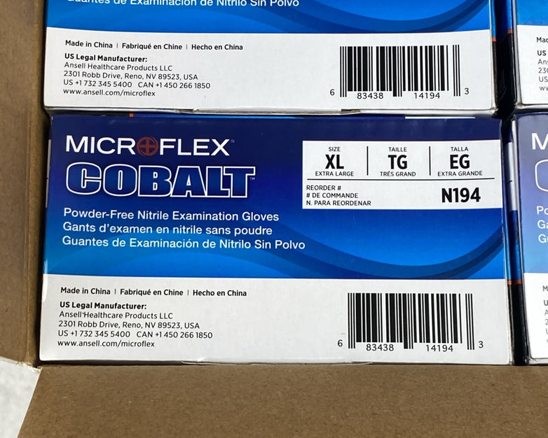 Ansell Cobalt N194 Powder Free Nitrile Examination Gloves Extra Large 1000 Count